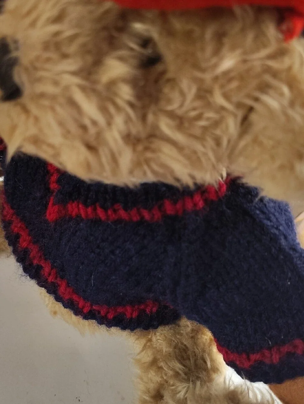 Polo by Ralph Lauren Tan Bear with Navy & Red Knit Sweater